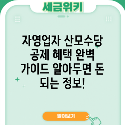 자영업자 산모수당 공제 혜택 완벽 가이드: 알아두면 돈 되는 정보!
