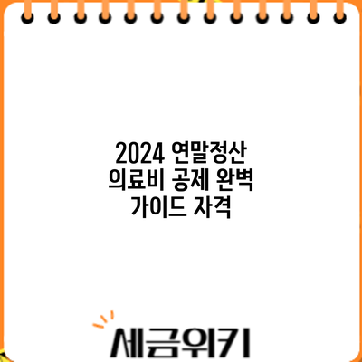 2024 연말정산 의료비 공제 완벽 가이드: 자격