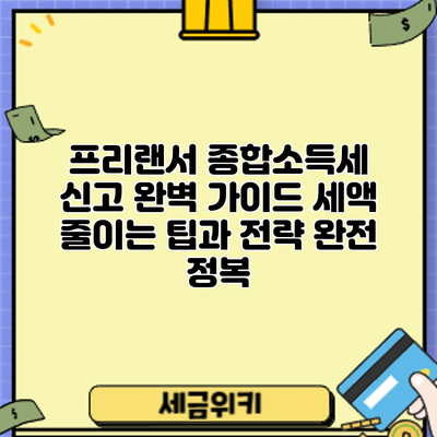 프리랜서 종합소득세 신고 완벽 가이드: 세액 줄이는 팁과 전략 완전 정복